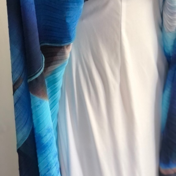 J S Collections Blue and White Pleated Maxi Dress - Picture 4 of 11